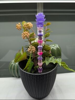 Beaded Fairy Wand/Plant/Garden Stake W/Resin Succulent/Flower Topper